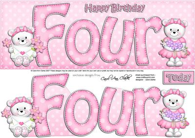 4th Birthday Large Dl Quick Card N 3D Decoupage