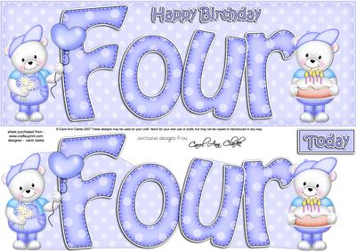 4th Birthday Large Dl Quick Card N 3D Decoupage