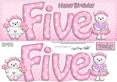 5th Birthday Large Dl Quick Card N 3D Decoupage
