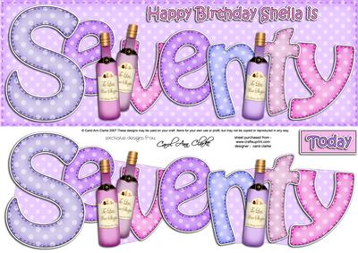 70th Birthday Sheila Large Dl Quick Card N 3D Decoupage
