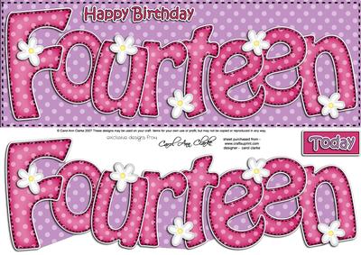 14th Birthday Large Dl Quick Card N 3D Decoupage