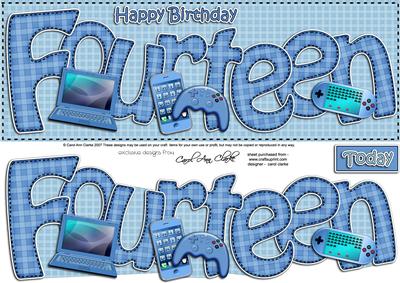 14th Birthday Large Dl Quick Card N 3D Decoupage