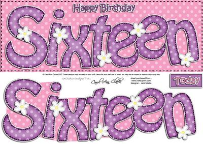 16th Birthday Large Dl Quick Card N 3D Decoupage