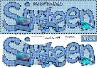 16th Birthday Large Dl Quick Card N 3D Decoupage