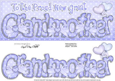 Large Dl New Great Grandmother Felties Card & 3D Decoupage
