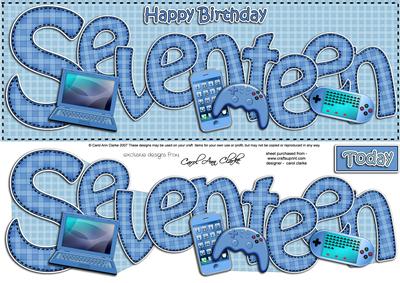 17th Birthday Large Dl Quick Card N 3D Decoupage