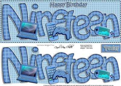 19th Birthday Large Dl Quick Card N 3D Decoupage