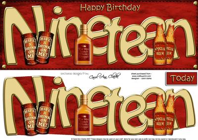 19th Birthday Large Dl Quick Card N 3D Decoupage