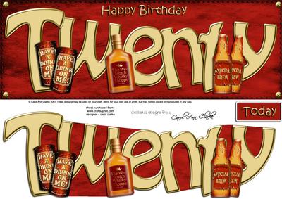 20th Birthday Large Dl Quick Card N 3D Decoupage