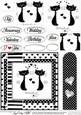 Kool Kats Purrfect Love Monochrome Quick Card with Pyramage