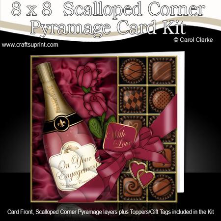 8 x 8 Engagement Champers Chocs N Roses Scalloped Corner Kit