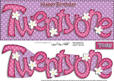 21st Birthday Large Dl Quick Card N 3D Decoupage