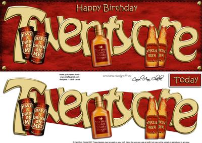 21st Birthday Large Dl Quick Card N 3D Decoupage