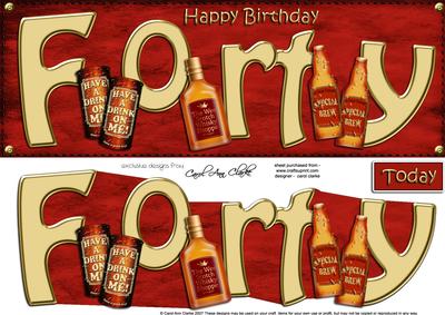 40th Birthday Large Dl Quick Card N 3D Decoupage