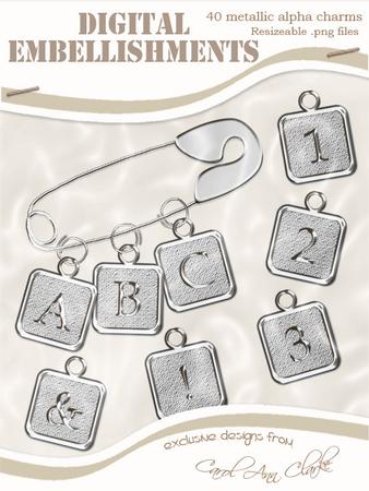 'silver/chrome Metal' Alphabet Charm Digital Embellishments