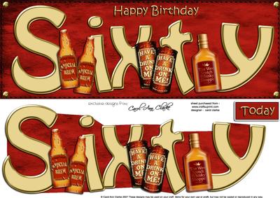 60th Birthday Large Dl Quick Card N 3D Decoupage