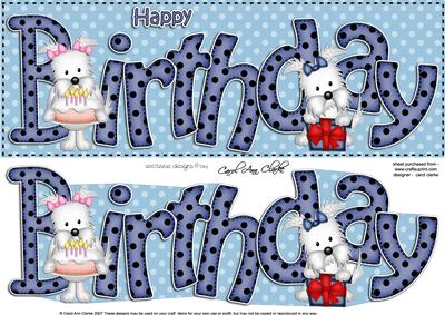 Westie Dog's Large Dl Birthday 3D Decoupage