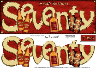 70th Birthday Large Dl Quick Card N 3D Decoupage