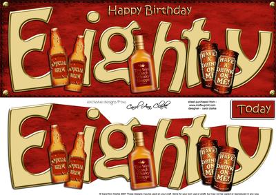 80th Birthday Large Dl Quick Card N 3D Decoupage