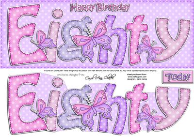 80th Birthday Large Dl Quick Card N 3D Decoupage