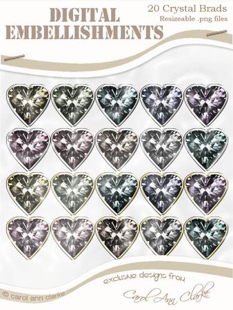 Heart 'crystal Brads' Digital Embellishments
