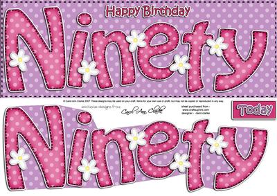 90th Birthday Large Dl Quick Card N 3D Decoupage