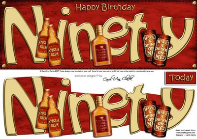 90th Birthday Large Dl Quick Card N 3D Decoupage
