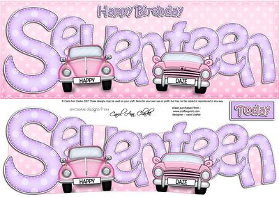17th Birthday Large Dl Quick Card N 3D Decoupage