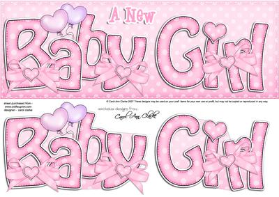 Large Dl New Baby Girl Felties Card & 3D Decoupage