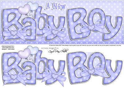 Large Dl New Baby Boy Felties Card & 3D Decoupage