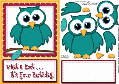 A5 What a Hoot Birthday Felties Quick Card N 3D Decoupage
