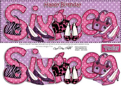 16th Birthday Large Dl Quick Card N 3D Decoupage
