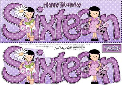 16th Birthday Large Dl Quick Card N 3D Decoupage