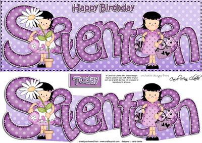 17th Birthday Large Dl Quick Card N 3D Decoupage