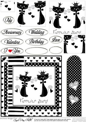 Kool Kats Purrfect Love Monochrome Quick Card with Pyramage