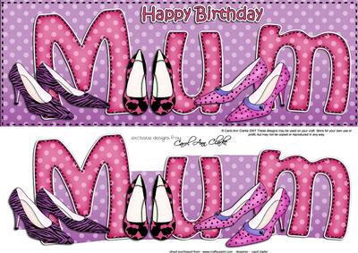 Large Dl Birthday Mum Shoes Quick Card 3D Decoupage