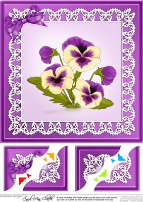 8 x 8 Pansy on Butterfly Lace Scalloped Corner Topper