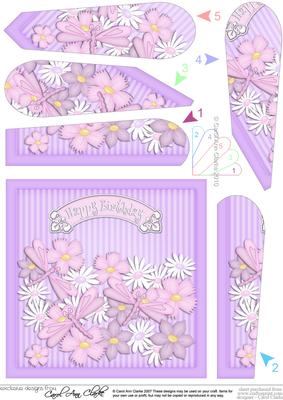 Pastel Flowers & Dragonflies Fan Pyramage Topper