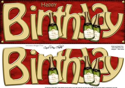 Birthday Champagne Large Dl 3D Decoupage