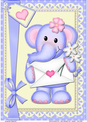 A4 Lola Elephant's Love Letter Card Topper