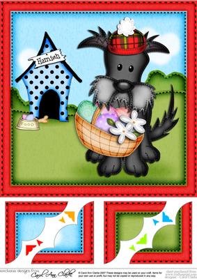 8 x 8 Hamish Scottie Dog's Easter Basket Scalloped Topper