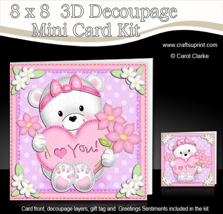 8 x 8 3D Teddy Tess's Heart Kit with 3D Decoupage