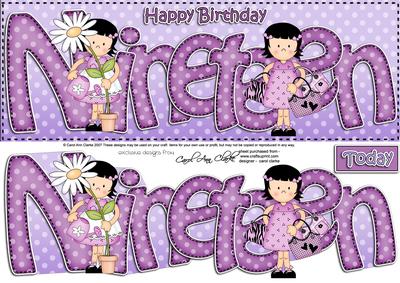19th Birthday Large Dl Quick Card N 3D Decoupage