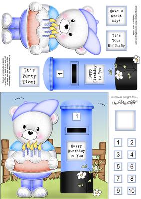 Teddy Ed N Postbox Quick Card N 3D Decoupage
