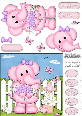 Lola Elephant's Flowers Quick Card & 3D Decoupage