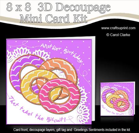 8 x 8 Party Rings Biscuits Birthday Mini Kit 3D Decoupage