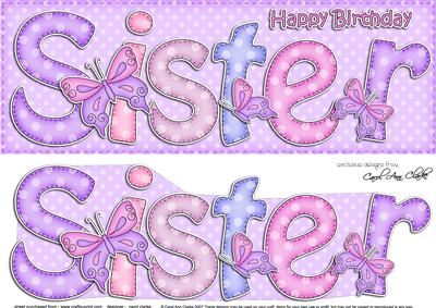 Large Dl Birthday Sister Butterflies Card & 3D Decoupage