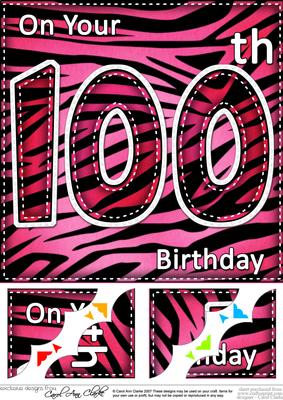 8 x 8 Fun Zebra Striped 100th Birthday Scalloped Topper