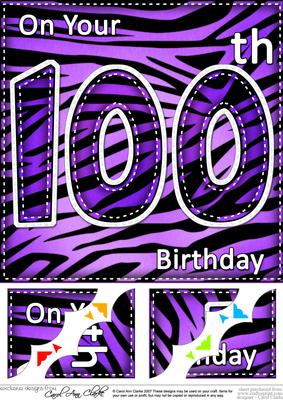8 x 8 Fun Zebra Striped 100th Birthday Scalloped Topper