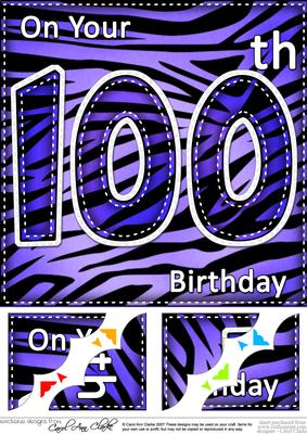 8 x 8 Fun Zebra Striped 100th Birthday Scalloped Topper